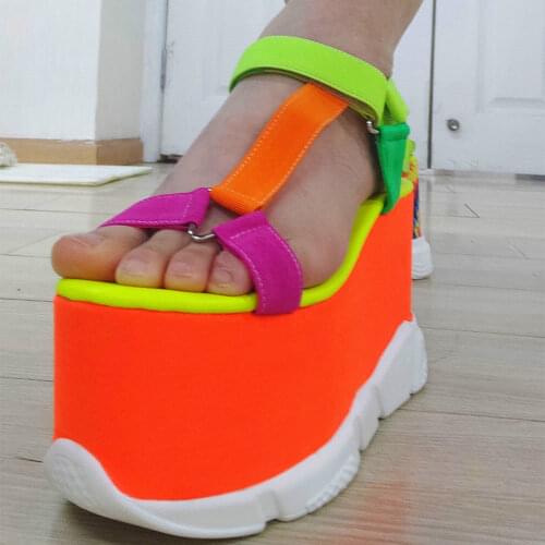 2021 Brand Design Big Size Multi Color Fashion INS Gothic Cosplay Summer Chunky Platform Sandals High Heel Wedges Shoes Women