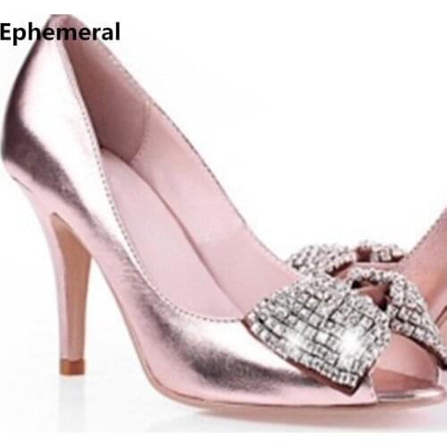 Ladys Luxury Diamond Peep Toe Sexy Hot Sell High Heel Shoes Genuine Ture Leather Cindella Kvoll Party Wedding Bride Pumps Gold