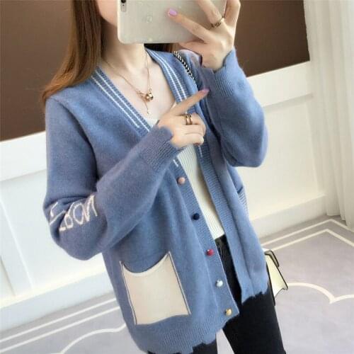 2021 Cardigan Women Sweater Plus Size V Neck Loose Knitted Jacket Pull Spring Autumn New 4 Colors Casual Open Stitch Female Coat