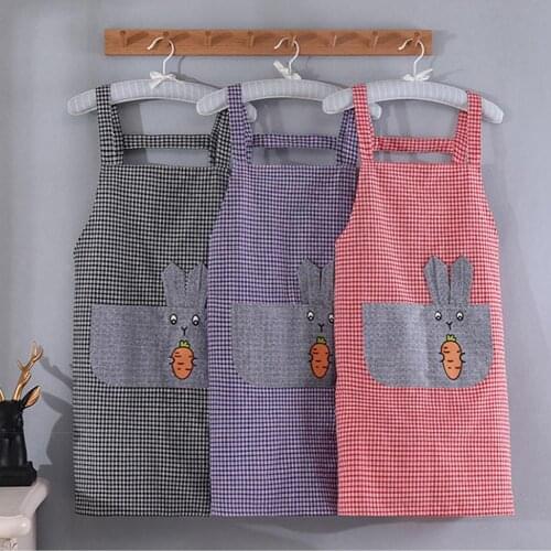 1pc Womens Apron Skin-friendly Fadeless Cute Pattern Stain Resistant Cooking Bib for Dishwashing Kitchen Baking Accessories
