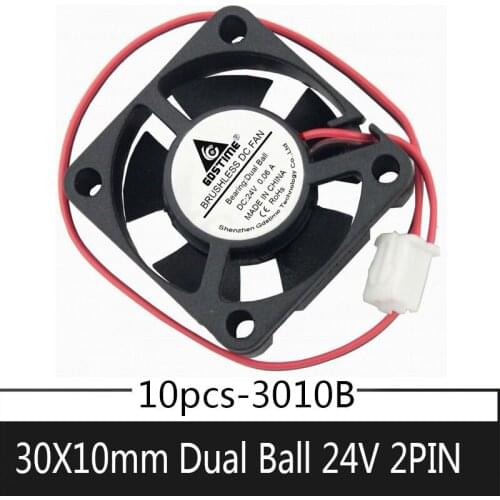 10Pcs Gdstime 30MM DC 24V 2Pin Ball Bearing 30x30x10mm 3010 3cm Small CPU Cooler Brushless Cooling axial Fan