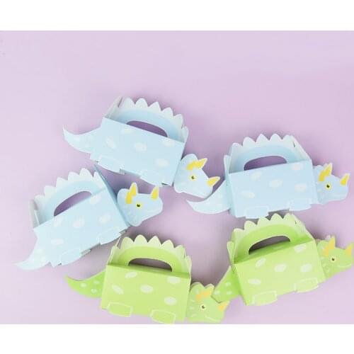 10Pcs Mini Blue Green Treat Paper Boxes For Packaging Dino Theme Birthday Party Baby Shower Supplies Kids Favor Cookie Candy Box