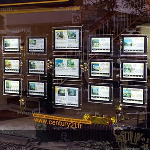 12PCS A4 Landscape +3PCS A3 Landscape LED Window Display Cable Kits With Illuminated Acrylic Light Pocket for Real Estate Agency