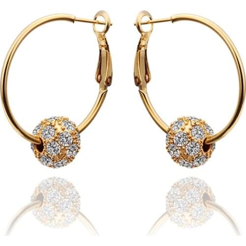 18K E009 Ball 18K gold plated earrings, Freeshipping, Fashion jewelry, nickel free, plating platinum, Rhinestone
