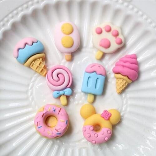 30Pcs Cute Ice Cream Donuts Lollipop Resin Flatback Cabochons Phone Decoration Hair Bow DIY Scrapbooking Craft Accessories