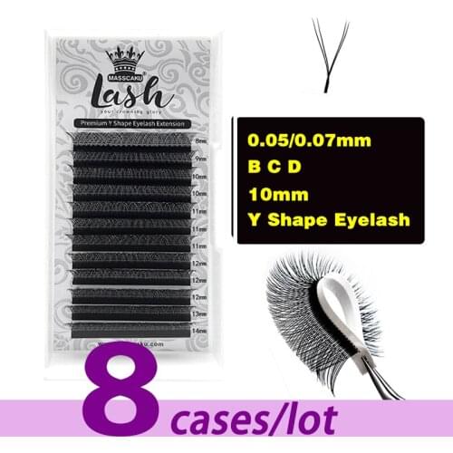 8 Cases/Lot Wholesale High Quality YY Lashes Premium Matte Individual Eyelashes Extension Faux Mink Y-shaped Fluffy Lashes Trays