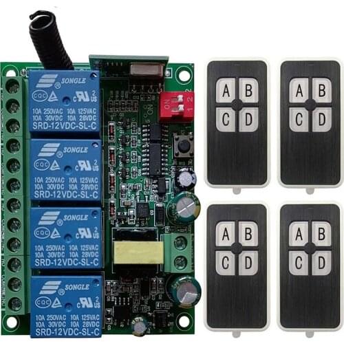 AC110V 220V 230V 4 Channel 4CH RF Wireless Remote Control Switch System Receiver + Transmitter, 315 433 MHz