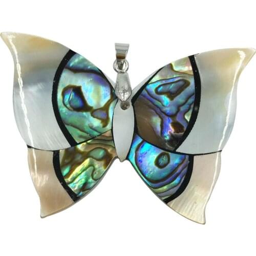 Free Shipping Women Fashion Jewelry Beautiful New Zealand Abalone Shell Butterfly Art Pendant Bead 1pcs C8064