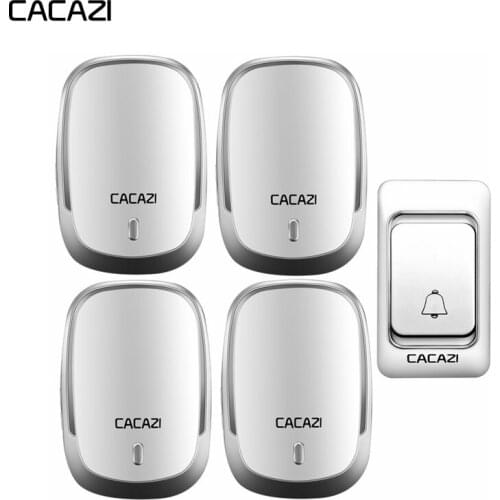 CACAZI Wireless Waterproof Doorbell 1 Battery Button 4 Receiver 300M Remote US EU UK Plug Smart Home Cordless door bell chimes