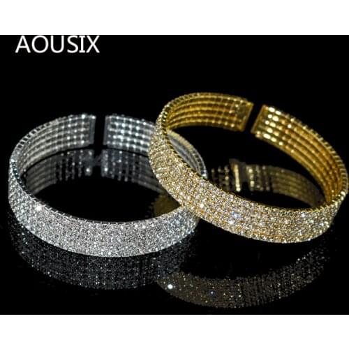 Trendy Elegant Opening Cuff Bangle&Bracelet For Women Charm Gold Color Crystal Adjustable Bangles Romantic Wedding Jewelry gift