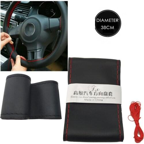 Car Steering Wheel Cover DIY Texture Soft Auto Steering Wheel Braid Cover with Needles and Thread Artificial Leather Car Cover