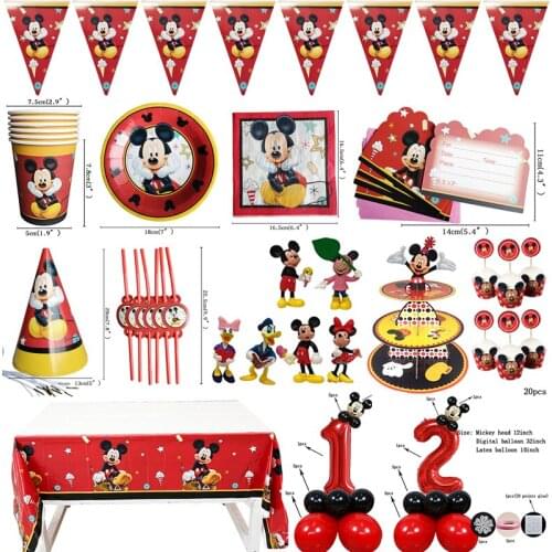 Mickey Mouse Childrens Theme Birthday Party Arrangement Decorative Paper Cup Draw Flag Tablecloth Disposable Party Supplies