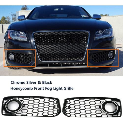For Audi A5 S-Line S5 B8 08-12 RS5 Style Honeycomb Fog Light Grille Chrome Cover
