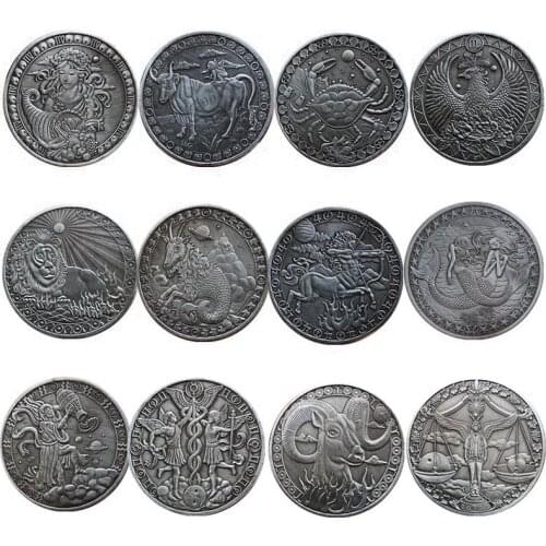 European and American 12 constellations ancient silver coin Tarot wishing sun god commemorative coin lucky coin challenge coin
