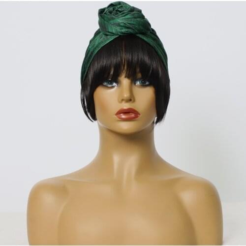 Louise Head Wraps for Women Drawstring Wig with Bangs African Hair Scarf Headband Wigs for Black Women Synthetic Green Turban