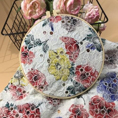 Embroidered Printed Cotton Hollow Lace Fabric Dress Shirt Clothing Fabric DIY Clothes Sewing Accessories Width 125cm 1Yard