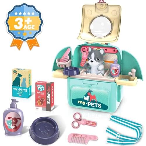 Pet Care Playset Set, Pet Veterinarian Playset with Backpack Pretend Play Toys for Kids Doctor Pretend Play Vet Kit School Toys