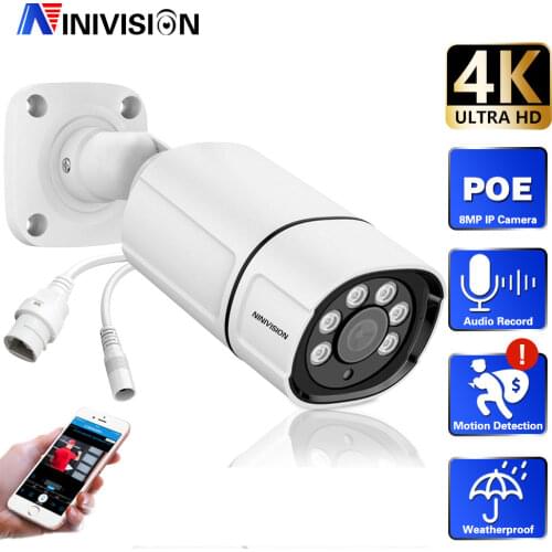 NINIVISION 4K Dome POE IP Camera Audio Record Surveillance Security CCTV Video Outdoor Waterproof IR Night Vision Onvif
