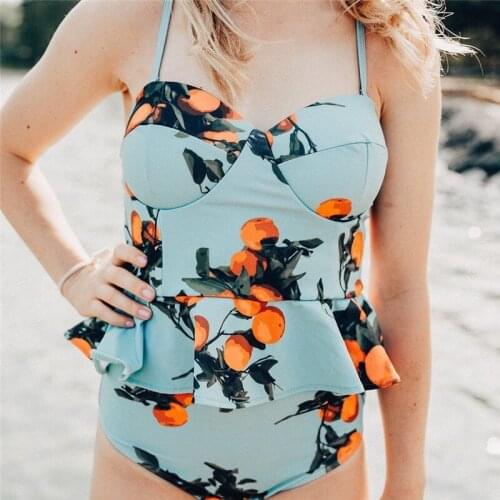 High Waist Bikini Set women Brazilian swimsuit Print Striped Bandage Backless cross Push Up Ruffle top Beachwear Maillot De Bain