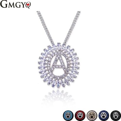 GMGYQ Hot 2018 AAA Cubic Zirconia Full Drill 26 Letter Necklace Korean Girl Christmas Pendant Jewelry For Women Alphabet Letter