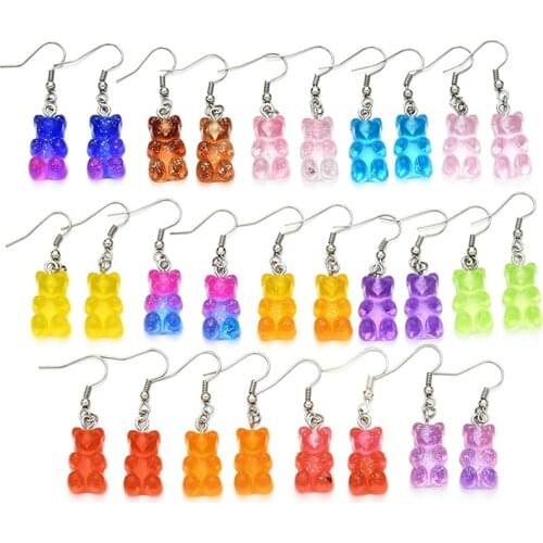 Cute Judy Cartoon Bear Dangle Earrings Candy Color Handmade Animal Bear Earrings for Women Girl Daily Jewelry Birthday Gift