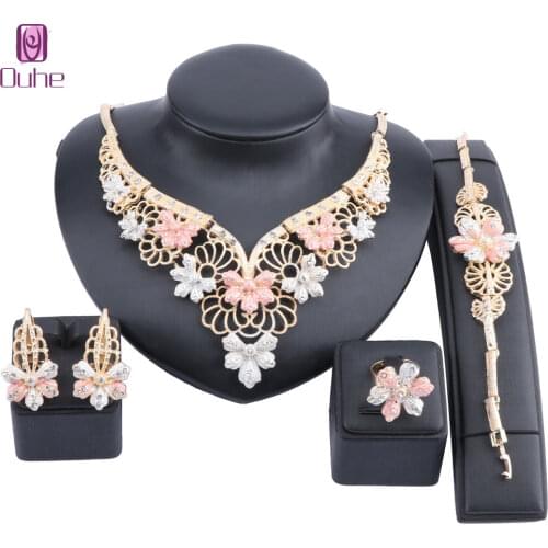 Fashion African Beads Jewelry Set Brand Exquisite Dubai Gold Colorful Crystal Jewelry Set Nigerian Woman Wedding Bridal Bijoux
