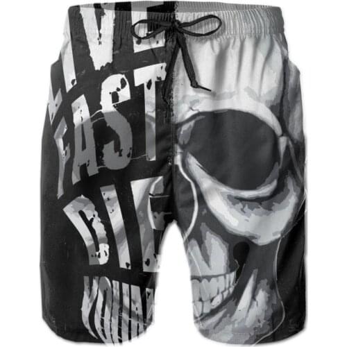 Mens Swimwear Swim Shorts Trunks Skull With Live Fast Die Young Beach Board Shorts Swimsuits Mens Running Sports Surffing shorts