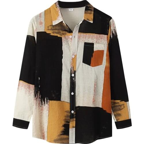 Mens Corduroy Splice Print Long Sleeve Shirts Autumn Korean Shirt Woman Fashion Casual Oversize Shirt Printed Clothing