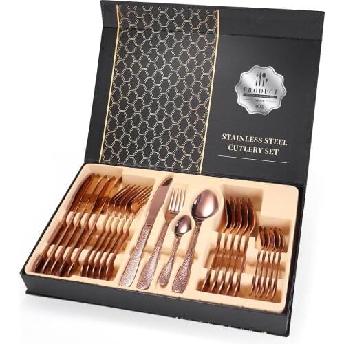 24-piece Cutlery Set Rose Gold Fork Spoon Knife Stainless Steel Silverware Dinnerware Zero Waste Kitchen Tableware Gift Box