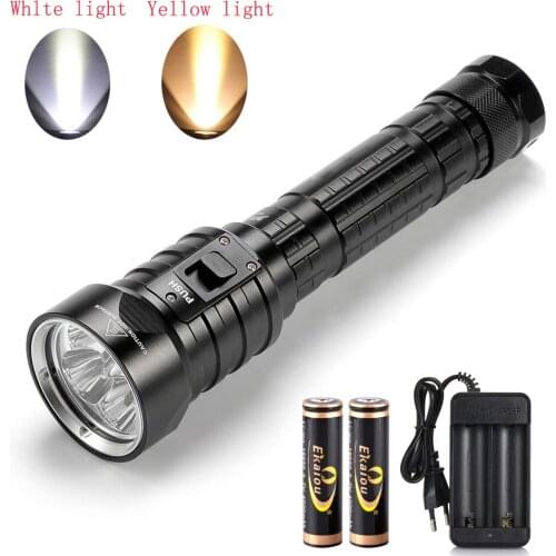 New Aluminum alloy Diving Flashlight 4x XM-L L2 LED Yellow/White Light Waterproof Flashlight Super bright 100M LED Diving Torch