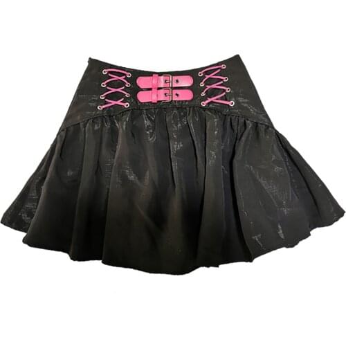 Autumn Gothic Harajuku Punk Hot Girl Bandage Black Skirts Fashion Sweet Girl Mini Kawaii A-Line Short Skirts Suit