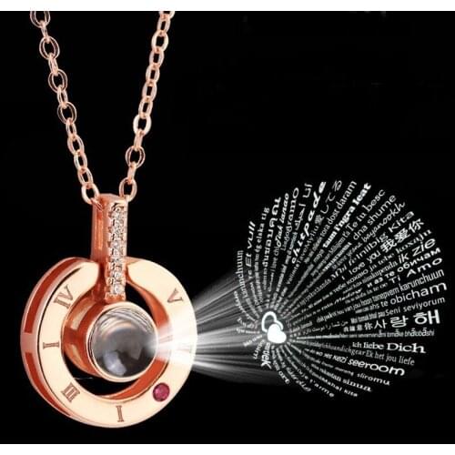New Arrival Rose Gold Silver color 100 Languages I Love You Projection Pendant Necklace Romantic Love Memory Wedding Necklace