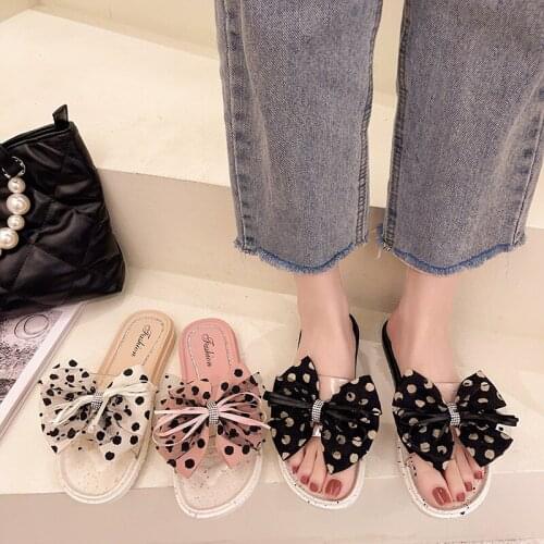 2021 Summer New Small Fresh Bow Slippers Female Fashion Outdoor Fairy Wind Beach Non-slip Flat Flip Flops