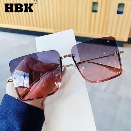 HBK New Style Fashion Big Half Frame Sunglasses Women Men Trendy Brand Design Square Sun Glasses Ladies Hip Hop Shades UV400