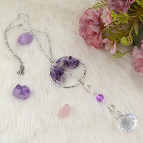 Suncatcher Tree of Life Natural Amethyst Window Crystal Prism Sun Catcher Window Hanging Home Protection Decor Gift