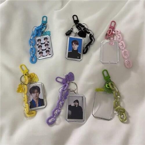 Super Star Photo Album With Keyring Heart Pendant Cute Mini Photo Frame Protect Case Key Chians Decoration
