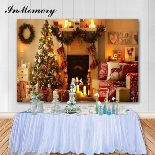 InMemory Lights Gifts Wall Background Decoration Christmas Photography Backdrop Christmas Tree Fireplace Home Party Decorations