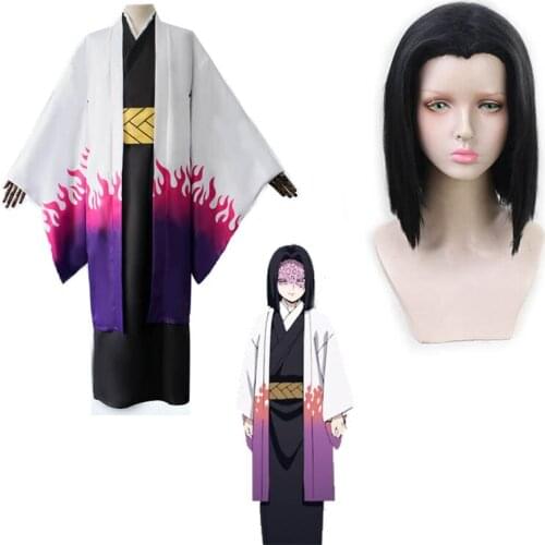 Ubuyashiki Kagaya Costume Demon Slayer Kimetsu no Yaiba Cosplay Wig Kimono Kagaya Adult Halloween Kisatsutai Uniform Suits
