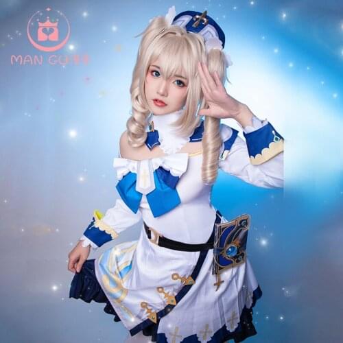 STOCK Amine Genshin Impact Barbara Cospaly Costumes Game Set Nanny Womens Cosplay Dress 2021 New