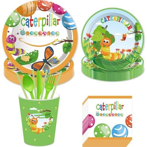 Caterpillar Evolution Butterfly Dinner Plates Baby Shower Party Decorations Disposable Tableware Kids Happy Birthday Party Favor