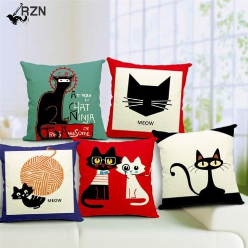 High Quality Cartoon Cat throw pillows Black White Cats Decorative pillow covers Sofa Throw Pillowcase Chair Car Cushion Cover