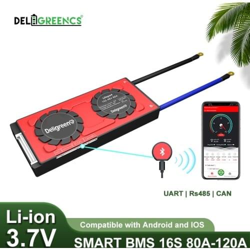 High Current Smart BMS 16S 60V 80A 100A 120A 3.7V li-ion BMS Bluetooth 485 CAN box NTC UART with balance