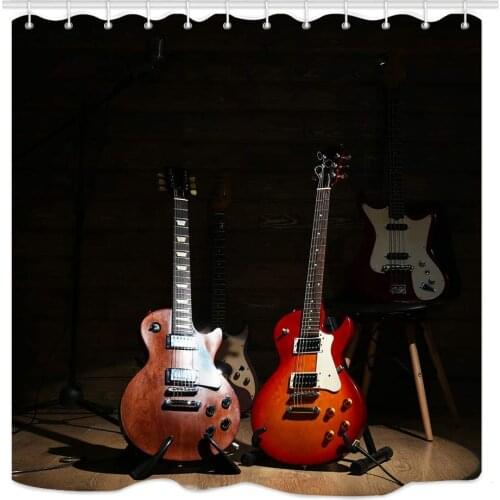Rock Music Guitar Bathroom Decoration Shower Curtain Polyester Fabric Bathtub Curtain With Hooks Mildew Resistant Waterproof