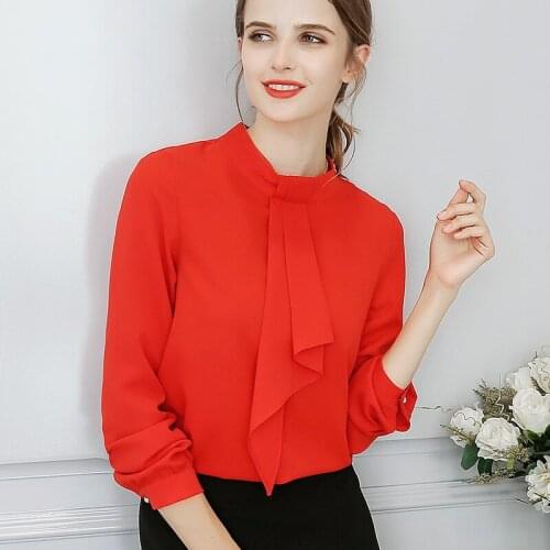 Women polyester blouse long sleeve tops summer autumn Korean fashion shirt female casual red clothing
