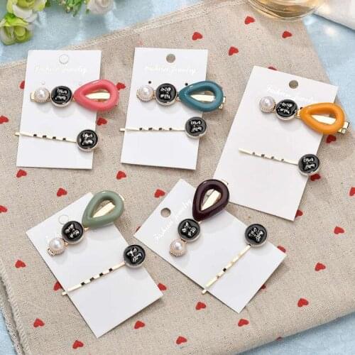 Big Water Drop Women Hair Clip Vintage Jewelry Resin Simulated Pearl Hair Accessories Black Butterfly Gold Pins Headwear 2019