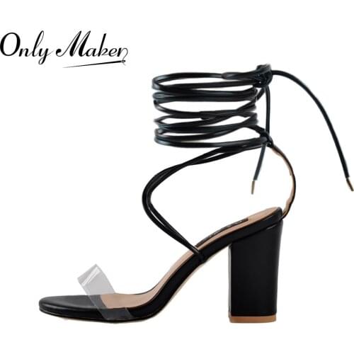 Onlymaker Womens Criss Cross Lace Up Sandals Block Chunky High Heels Clear Strap Open Toe Casual Sandals Large Size US5-15