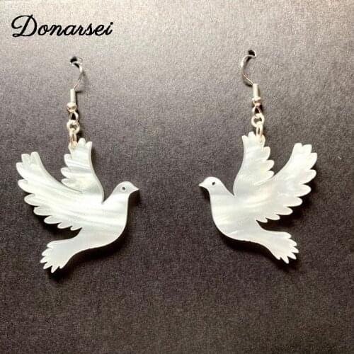 Donarsei Cute White Dove Drop Earrings For Women Classic Ambassador Of Peace Pigeon Dangle Earrings Gift