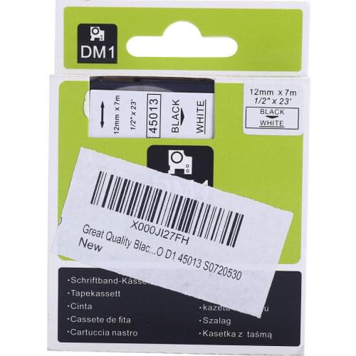 1 PK 45013 12mm Black on White label tapes compatible for DYMO D1 label managers