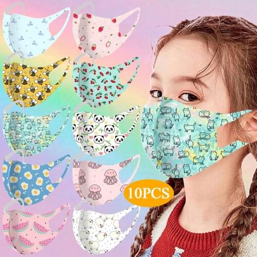 10pc Kawaii Child Face Masks Reusable Print Fabric Mask For Children Ear Loops Summer Face Masks Cover Facemask Decoration