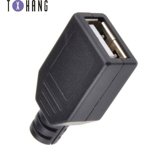 10pcs USB 2.0 Type A Male Female USB 4 Pin Plug Socket Connector With Black Plastic Cover Type-A